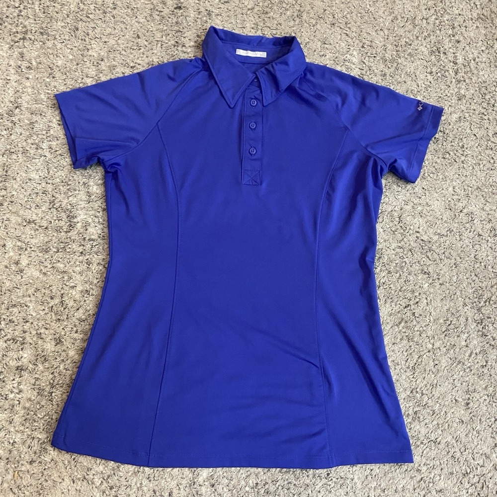 COLUMBIA PFG OMNI-FREEZE Women's Small Blue Polo Shirt Golf Short Sleeve